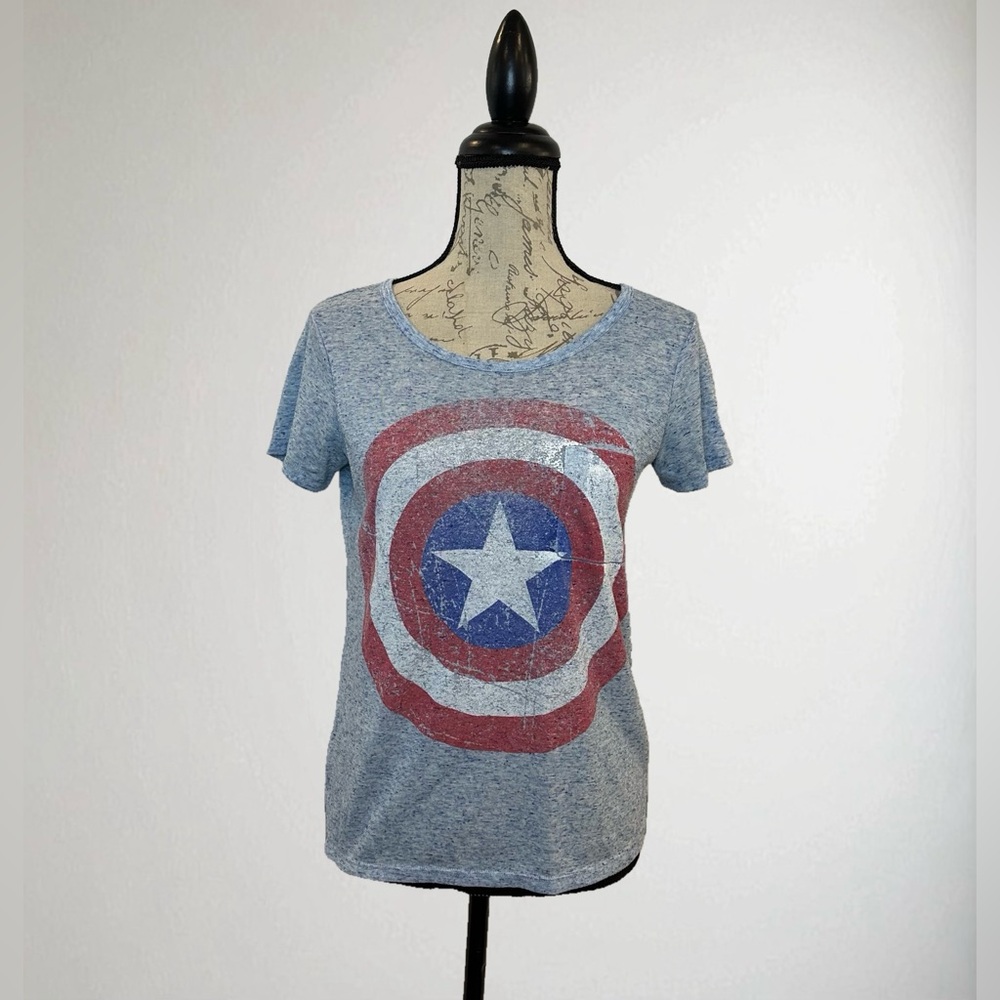Marvel Captain America Heathered Blue Graphic Tee